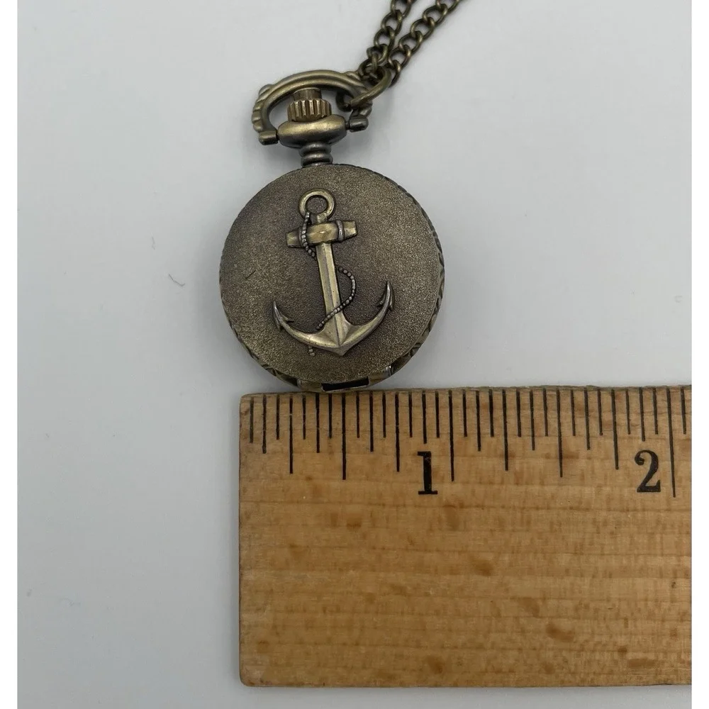 Miniature Quartz Watch Pendant Necklace Ship Anchor & Floral Design New Battery!